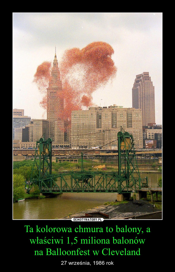 Ta kolorowa chmura to balony, a właściwi 1,5 miliona balonówna Balloonfest w Cleveland – 27 września, 1986 rok 
