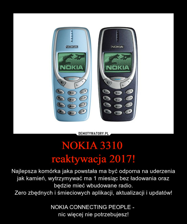 NOKIA 3310 
reaktywacja 2017!