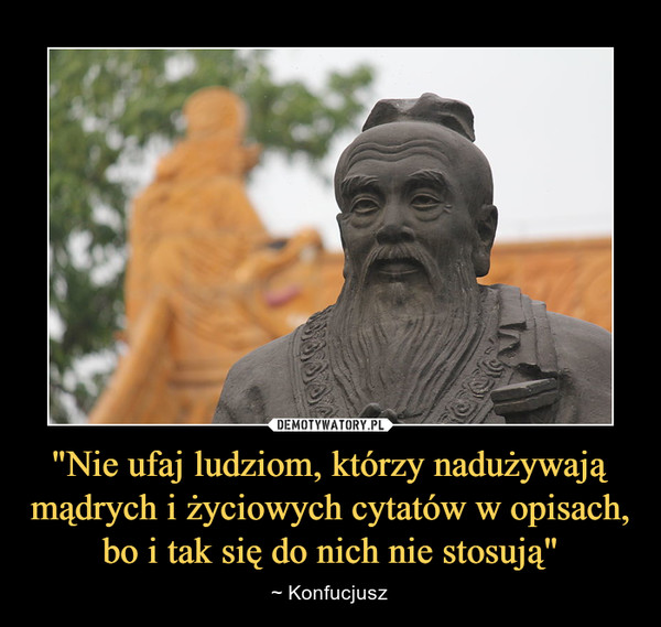"Nie ufaj ludziom, którzy nadużywają mądrych i życiowych cytatów w opisach, bo i tak się do nich nie stosują" – ~ Konfucjusz 