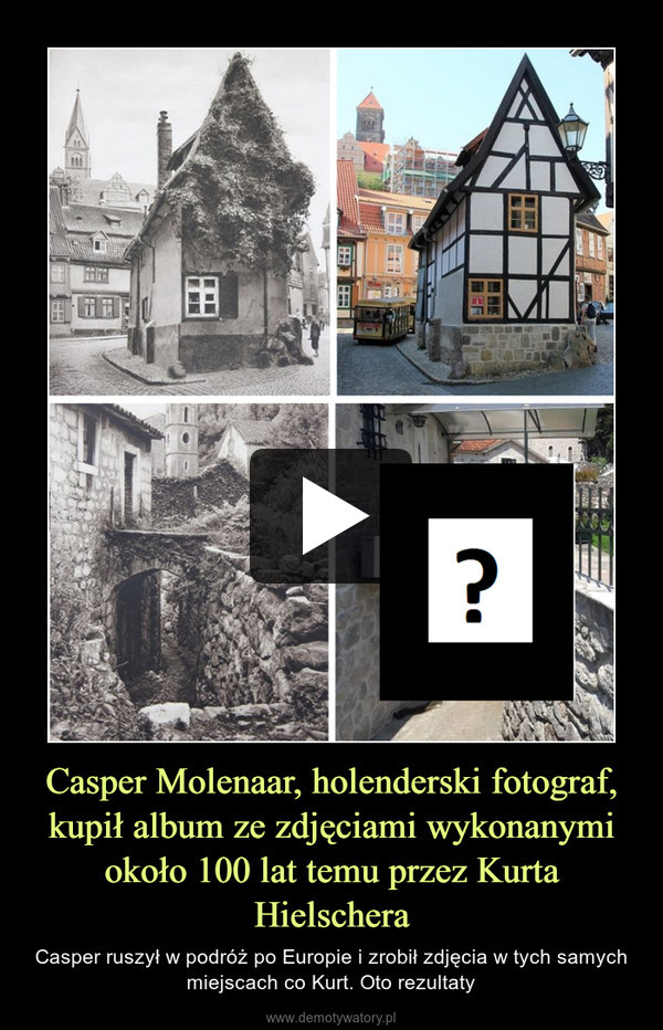 Casper Molenaar, holenderski fotograf, kupił album ze zdjęciami wykonanymi około 100 lat temu przez Kurta Hielschera – Casper ruszył w podróż po Europie i zrobił zdjęcia w tych samych miejscach co Kurt. Oto rezultaty 