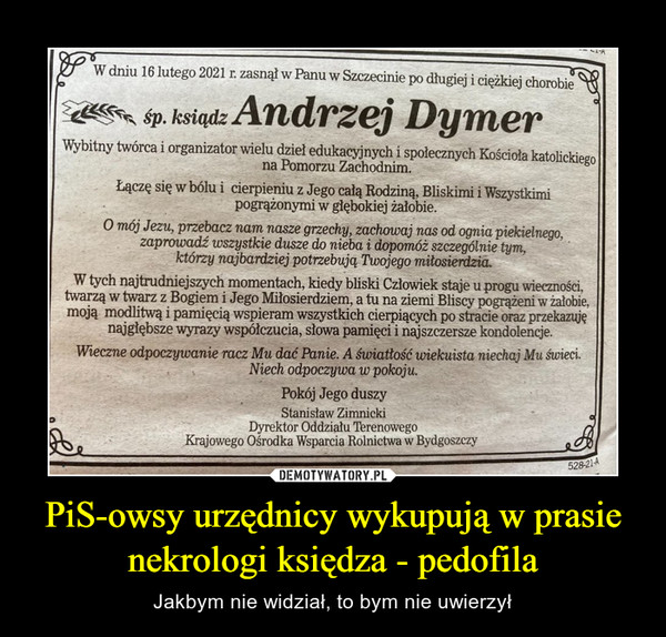 PiS-owsy urzędnicy wykupują w prasie nekrologi księdza - pedofila
