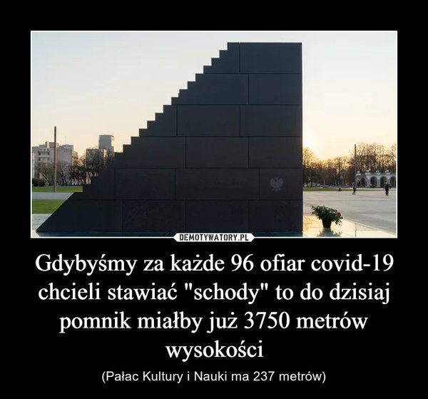 Gdybyśmy za każde 96 ofiar covid-19 chcieli stawiać "schody" to do dzisiaj pomnik miałby już 3750 metrów wysokości – (Pałac Kultury i Nauki ma 237 metrów) 