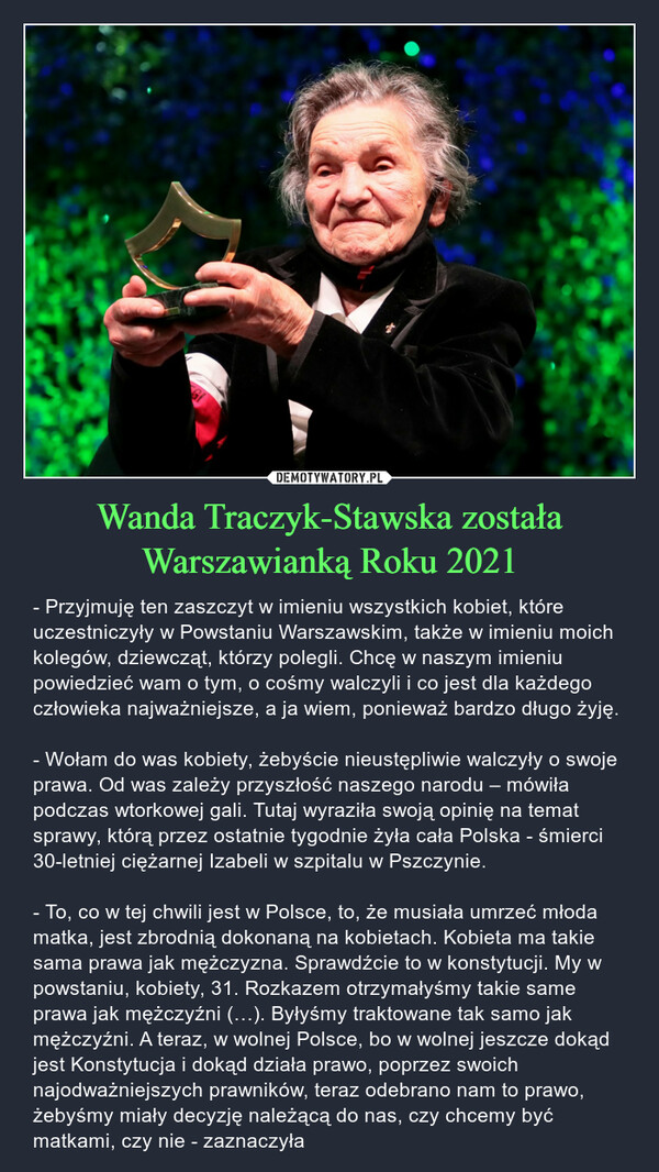 Wanda Traczyk-Stawska została Warszawianką Roku 2021