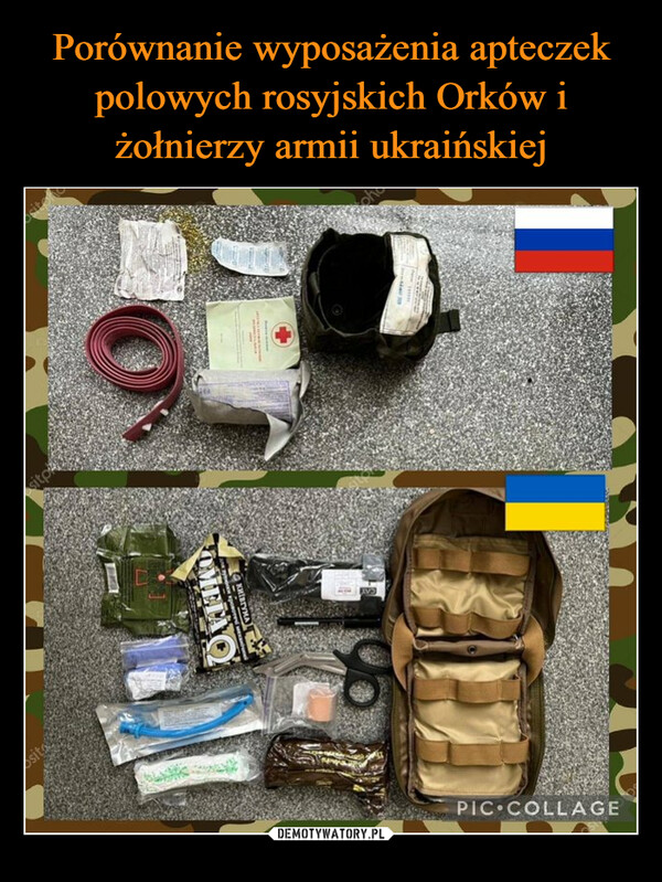 Porównanie wyposażenia apteczek polowych rosyjskich Orków i żołnierzy armii ukraińskiej