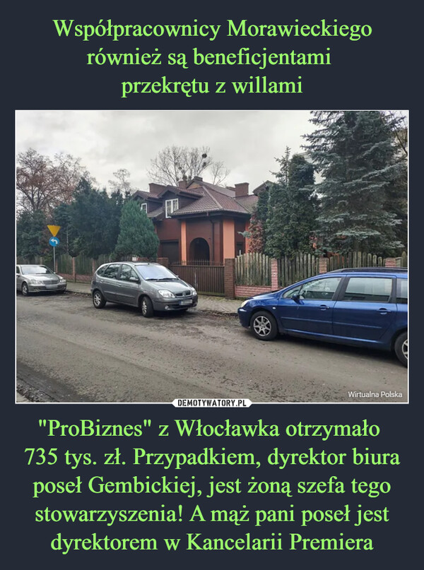 "ProBiznes" z Włocławka otrzymało 735 tys. zł. Przypadkiem, dyrektor biura poseł Gembickiej, jest żoną szefa tego stowarzyszenia! A mąż pani poseł jest dyrektorem w Kancelarii Premiera –  