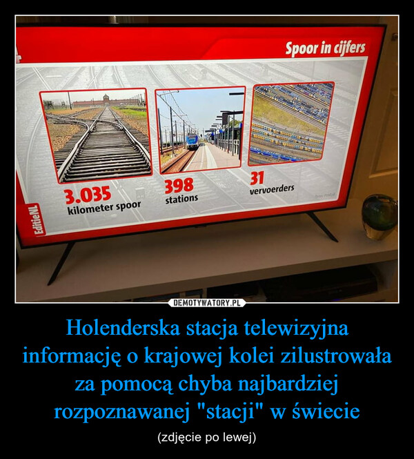 Holenderska stacja telewizyjna informację o krajowej kolei zilustrowała za pomocą chyba najbardziej rozpoznawanej "stacji" w świecie