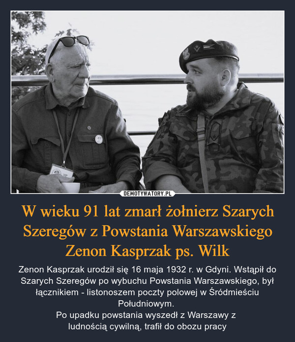 W wieku 91 lat zmarł żołnierz Szarych Szeregów z Powstania Warszawskiego Zenon Kasprzak ps. Wilk