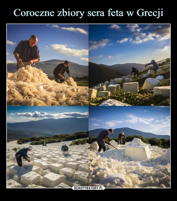 Coroczne zbiory sera feta w Grecji