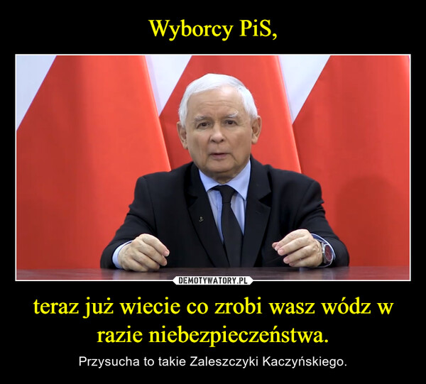 teraz już wiecie co zrobi wasz wódz w razie niebezpieczeństwa. – Przysucha to takie Zaleszczyki Kaczyńskiego. B