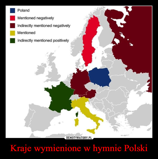 Kraje wymienione w hymnie Polski –  PolandMentioned negativelyIndirectly mentioned negativelyMentionedIndirectly mentioned positivelySWEDISH PEOPLE